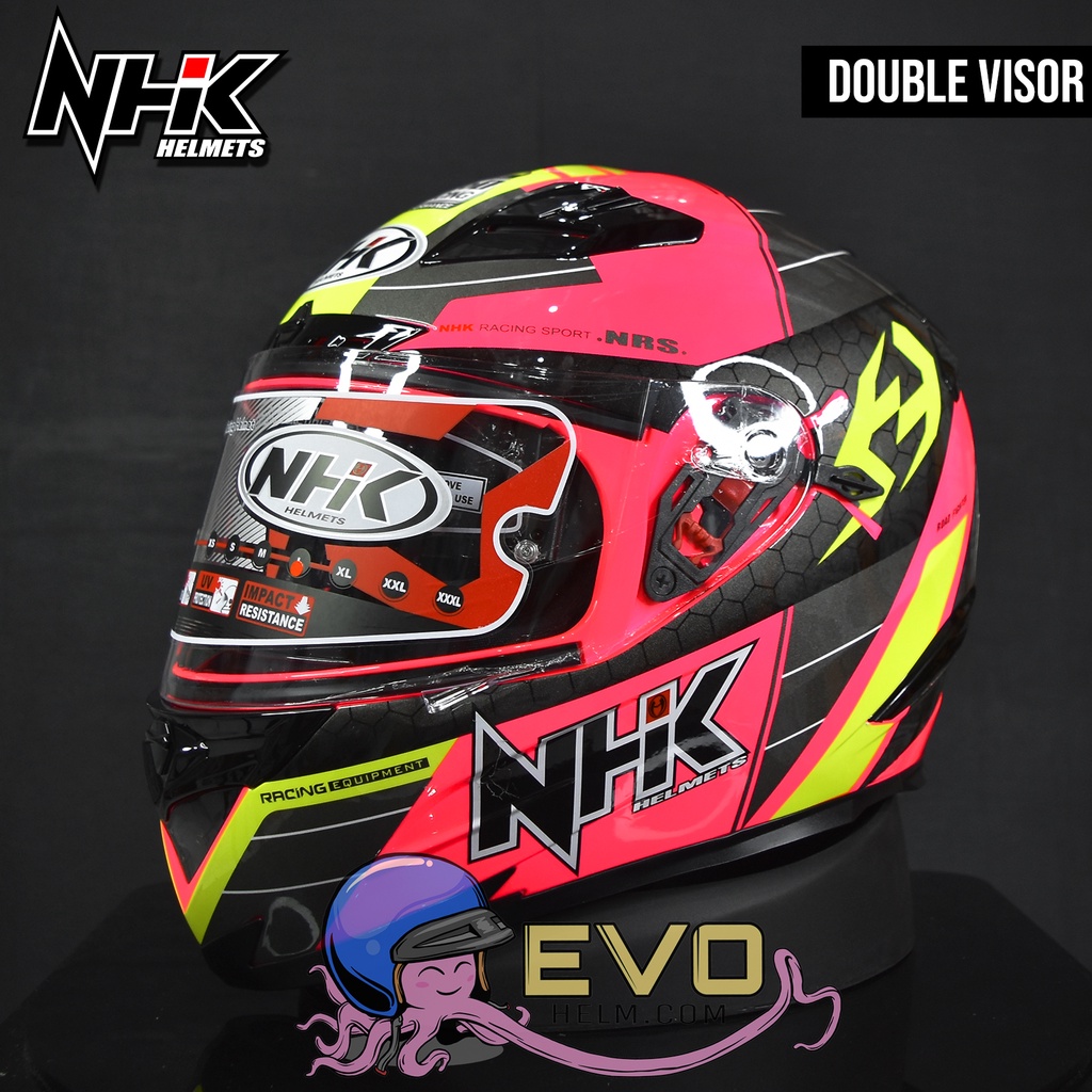 NHK RX9 NAVY (SE) GRAPHIC Full Face - Double Visor PINK FLUO - YELLOW