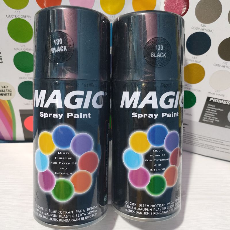 Magic Spray Paint Pilox Pilok Black Hitam Glossy 139 Mengkilap  Magic 300cc Cat Semprot Serbaguna Magic Ukuran Besar 300 cc