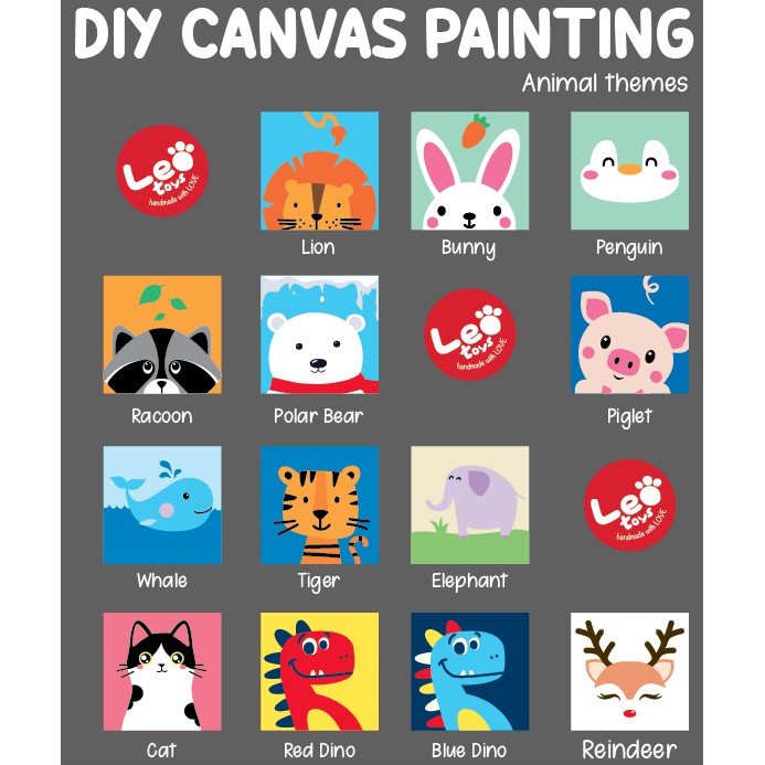 

animal DIY melukis kanvas cat lukis canvas painting kit cute cartoon paint by leo numbers 4