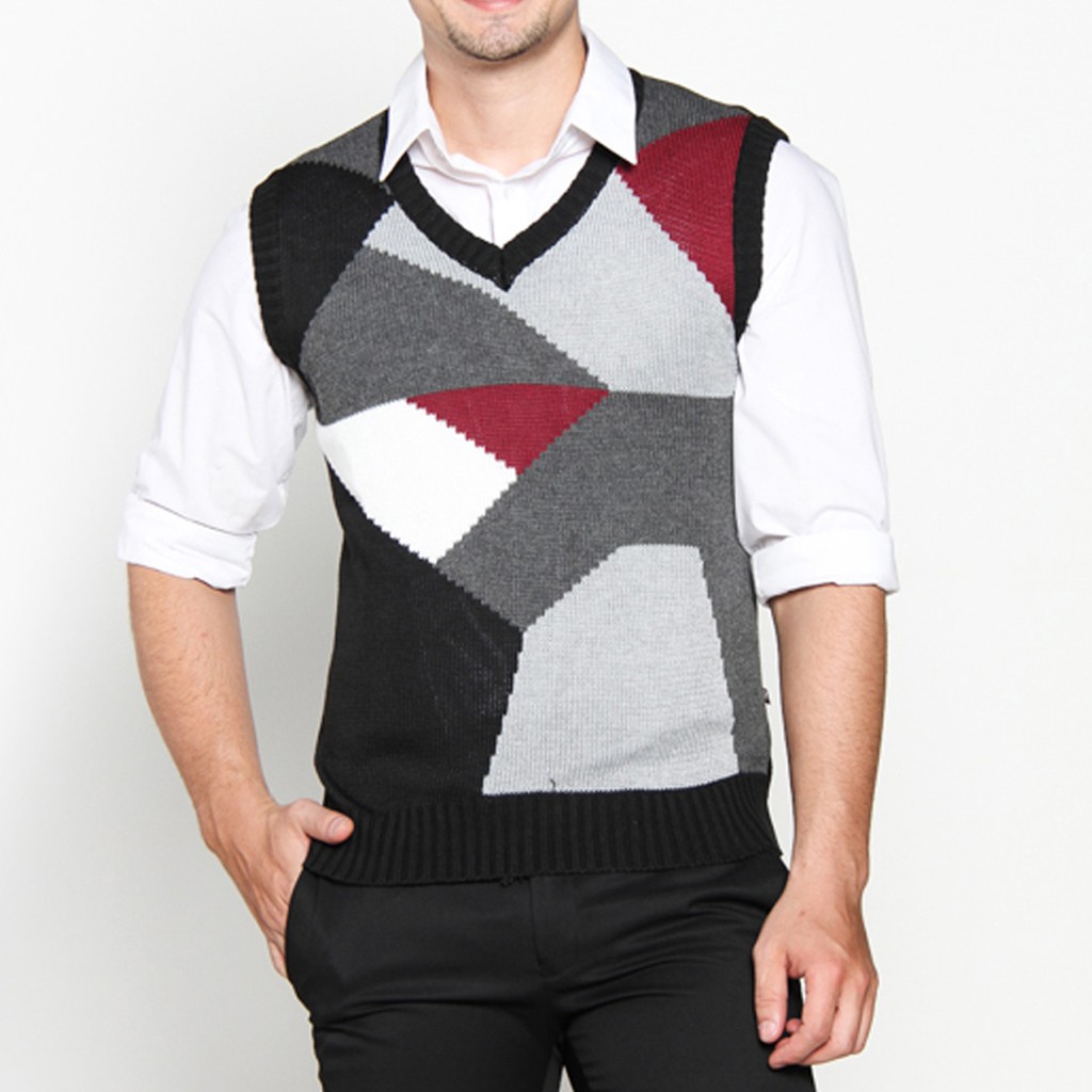 VM Sweater Rompi Rajut Abu Hitam Kombinasi Knitt Vest VM Sweater Rompi Rajut Abu Hitam Kombinasi Knitt Vest