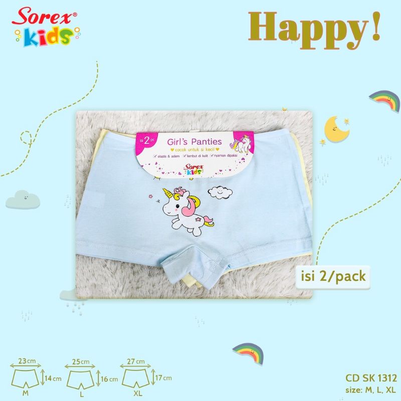 Sorex Kids Celana dalam Boxer Anak Perempuan CD SK 1312 (1pak isi 2biji)