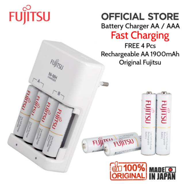 Charger Baterai AA AAA 6HR BONUS 4x AA 1900mAh Rechargeable FUJITSU Original Japan