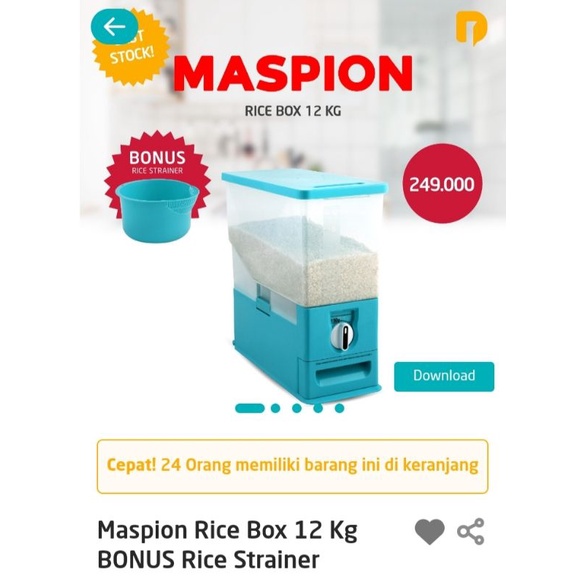 Maspion Rice Box 12 Kg BONUS Rice Strainer