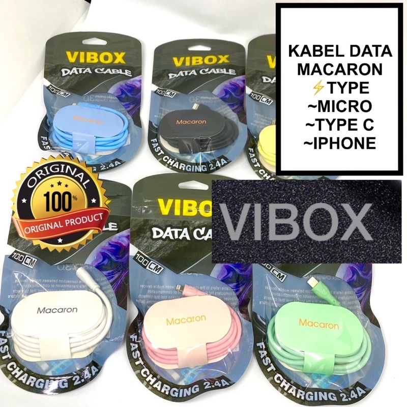 PROMO KABEL DATA BULAT MAKARON VIBOX BL-100 ORIGINAL 100CM MICRO TYPE C MACARON FAST CABLE