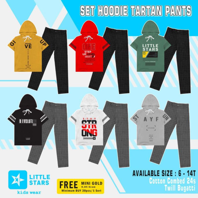 Set Hoodie Tartan Pants, setelan anak laki-laki keren