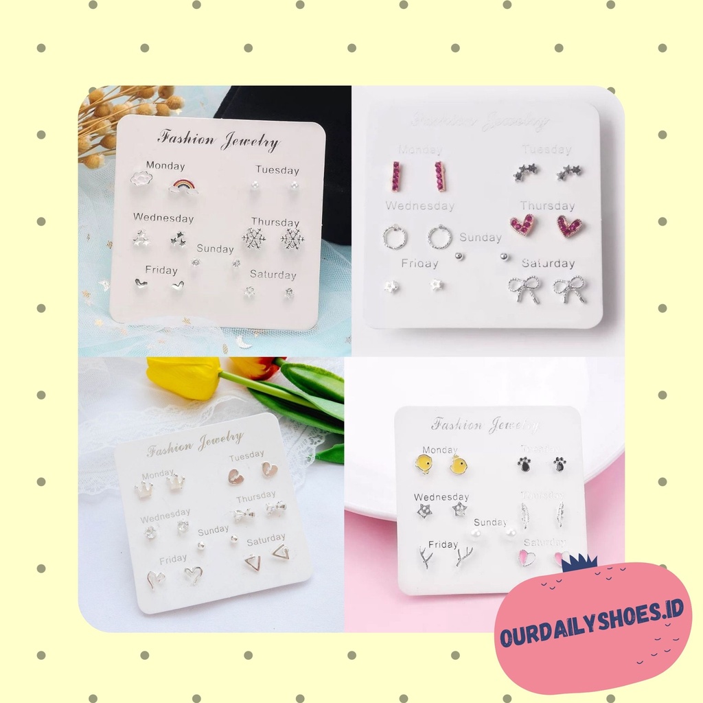 ★ODS★ 7 Pasang FA99 Anting Tindik Tusuk 1 Set Korea Fashion Plug Earrings Korean Style