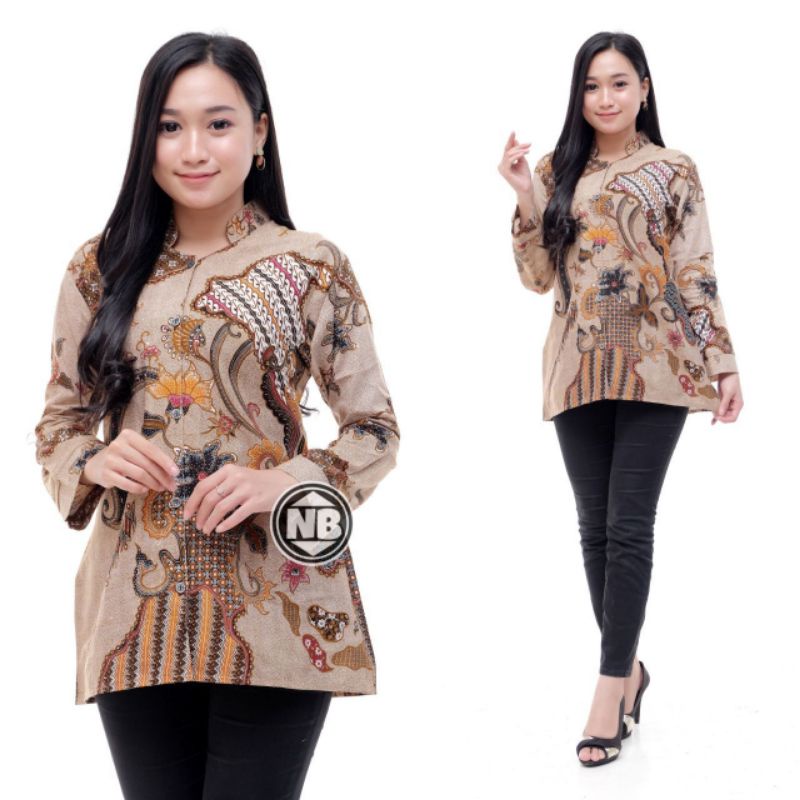 tey-17 Batik Wanita ASJ SA HRB026 Kenogo Kemeja Tosca Pendek-Model 1