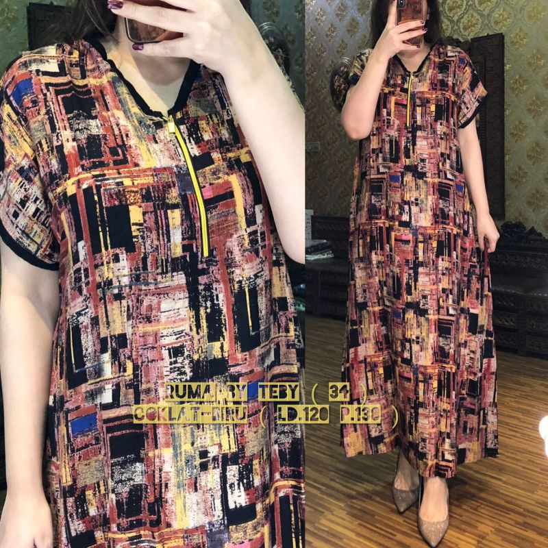DASTER ARAB TEBY RUMA SERIES RAYON VISCOSE BIG SIZE BY TEBY ORI-COKLAT BIRU 034