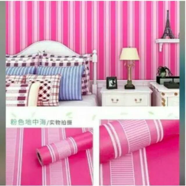 TERMURAH WALLPAPER stiker SALUR PINK BERKARAKTER PREMIUM PVC VINIL BERKUALITAS IMPOR.