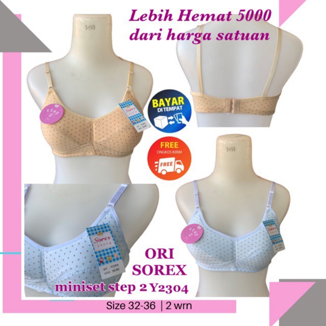 Sorex Young Y2304 Polkadot Sport Bra Remaja | BH Young Step 2 Y 2304 Bintik Busa Tipis Tanpa Kawat Kait 2 Sguna