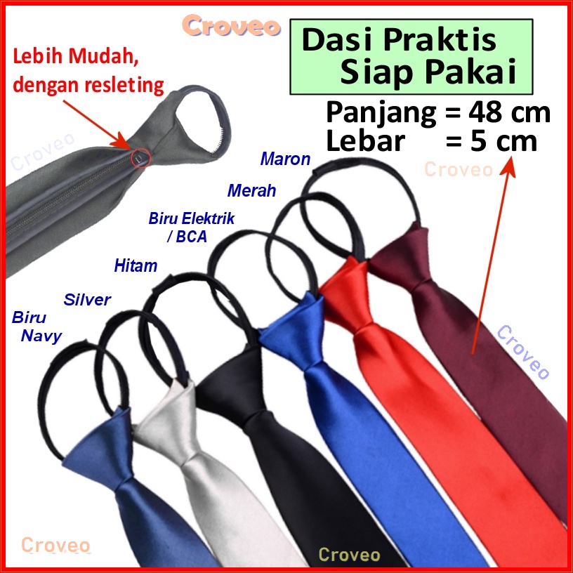 Dasi Pria Instan Resleting Slim Polos 5 cm 2 Inch Siap Pakai Langsung Otomatis Kantor Ospek 5cm 2inch Cowok Wisuda Kerja Hitam Formal Merah Biru Jadi Warna tie Perekat Restleting Sleting Ikat Sendiri Velcro kretekan cewek Pesta Sekolah Silver Impor Murah