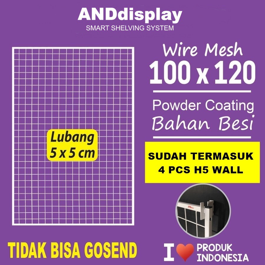 WIREMESH 100*120CM + H5 WALL PUTIH DISPLAY CANTOLAN AKESESORIS HP GANTUNGAN RAM