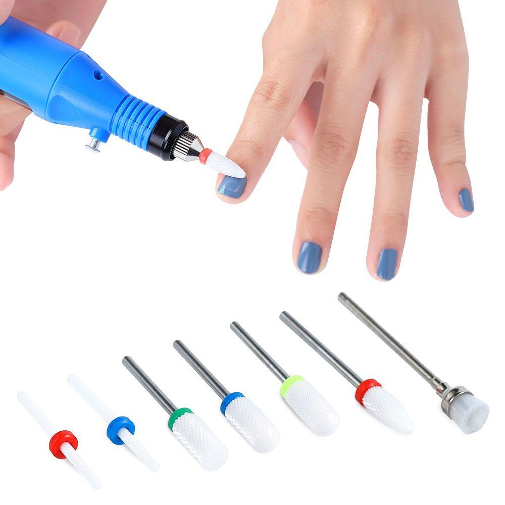 Solighter 7PCS/Set Mata Bor Kuku Keramik Dengan Kotak Hot Electric Manicure Pedicure Milling Cutter