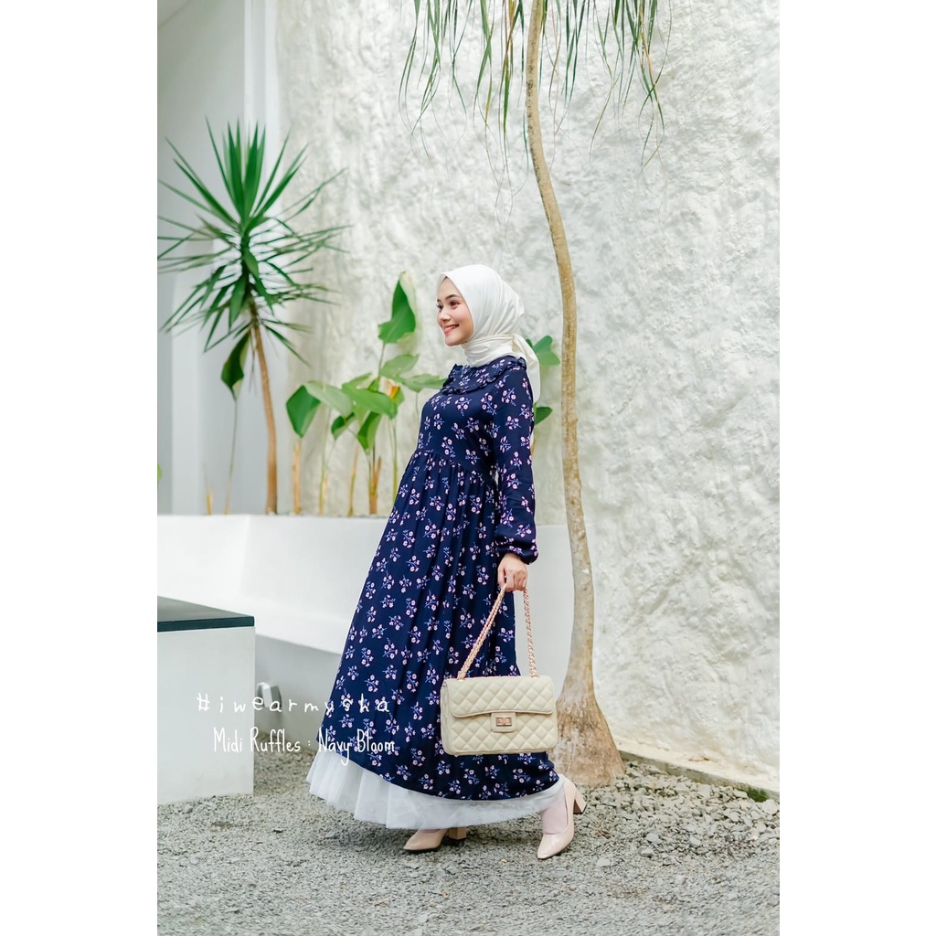 Iwearmysha Midi Ruffles/Midi Ruffle bunga/ Rok Iwearmysha/ Mysha Midi Mini sage/ Dress bunga-bunga h