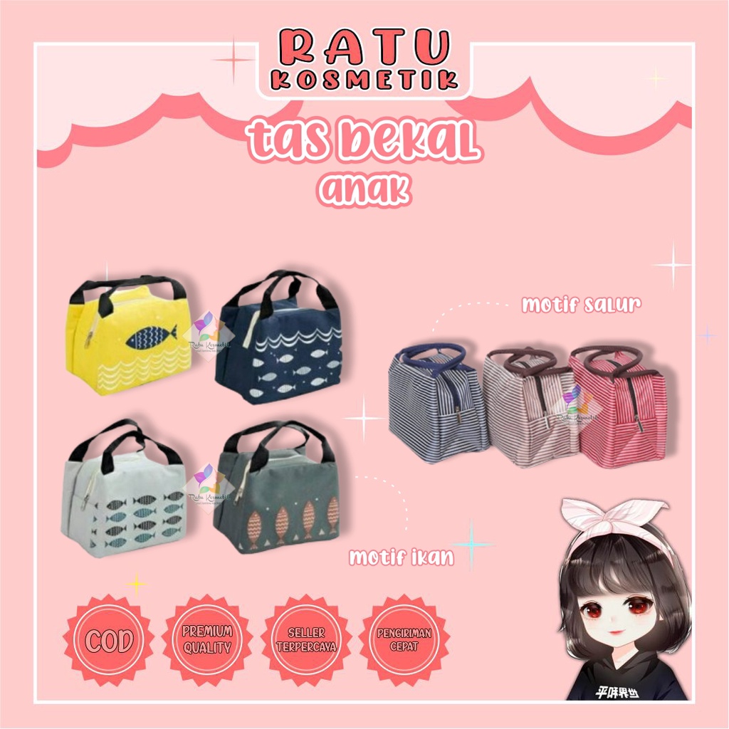 ❤ RATU ❤ Tas Bekal Makanan Lunch Bag Cooler Aluminium Foil Motif Salur Dewasa Anak Karakter