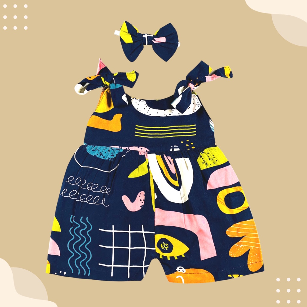 6-18 BLN JUMPSUIT BAYI TALI CHIKA BAJU BAYI PREREMPUAN FREE HEADBAND by BAJUANAKKANAYA-Navy abstract