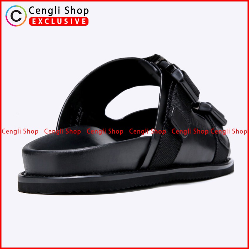 SANDAL KULIT EVERBEST PRIA ORIGINAL SLIDE CASUAL BRANDED HITAM EM04