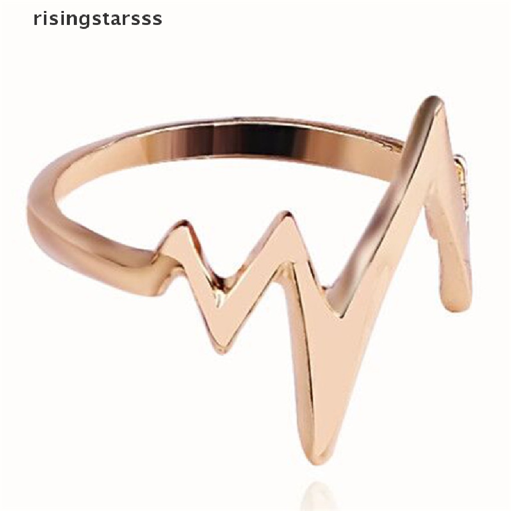 Cincin Bentuk Detak Jantung Electrocardiogram Adjustable Gaya Vintage Untuk Wanita