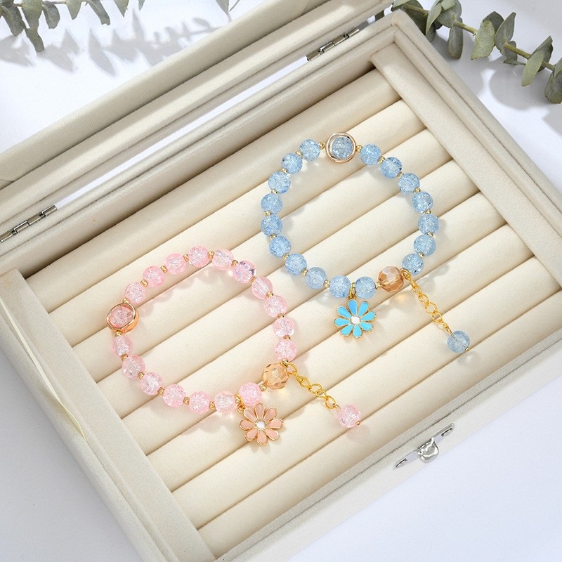 Gelang kristal wanita cantik daisy aesthetic style bahan bola akrilik tali melar