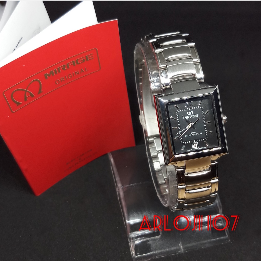 JAM TANGAN MIRAGE WANITA MA 7395 BSP-L SILVER BLACK ORIGINAL