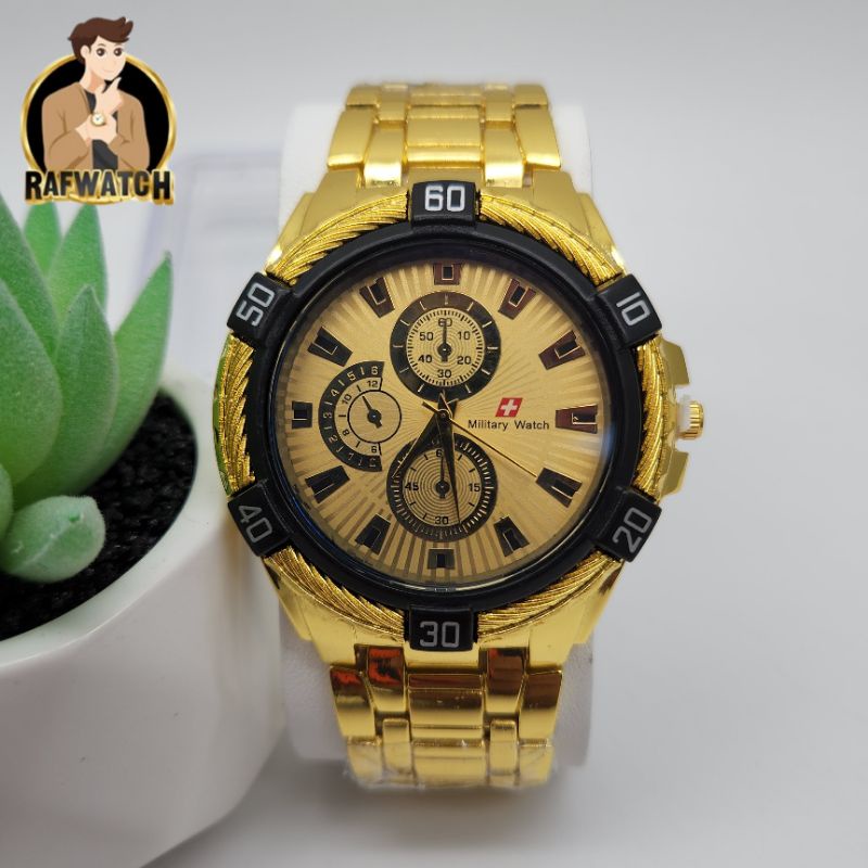 Terbaru Jam Tangan Rantai Pria Casual Sporty Rantai Hitam Putih Rosegold