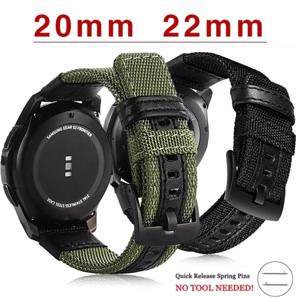 Strap Nylon Motif Kulit Leather Samsung Galaxy watch 46mm 3 45mm Gear s3 Galaxy watch 4 5 pro Active 2Huawei Watch Gt 2 3 46mm 42mm 2e 3 pro Tali Jam 22mm 20mm