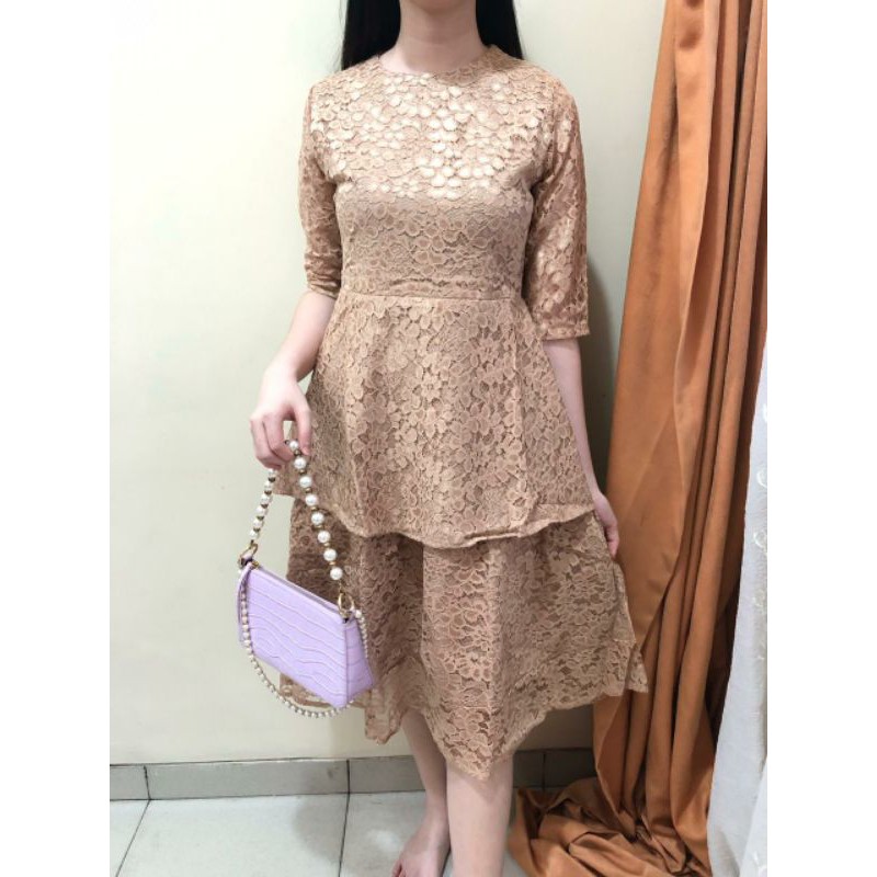 Ken-127 Dress pesta full brokat A Line dress kondangan style dress susun