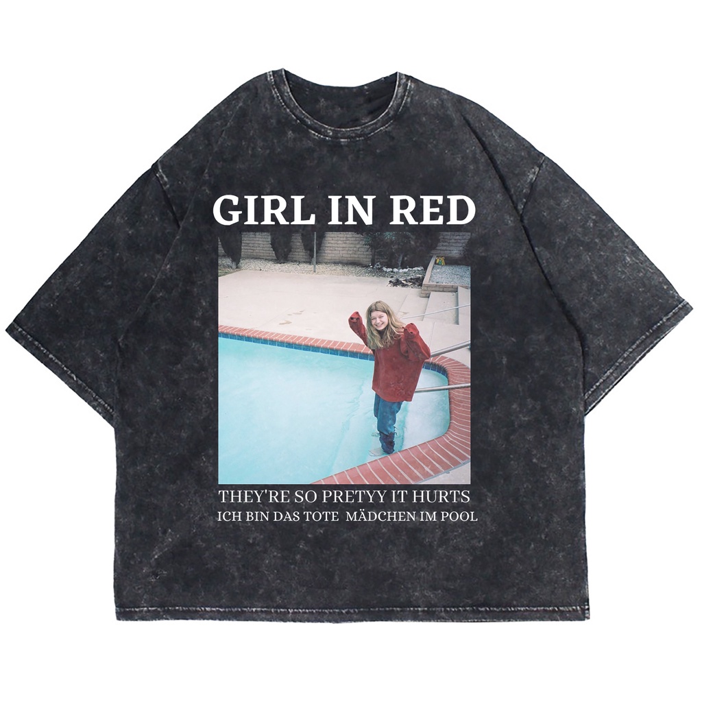 KAOS OVERSIZE BAND GIRL IN RED BAD IDEA WASHING VINTAGE TEE ( WASHING T-SHIRT )