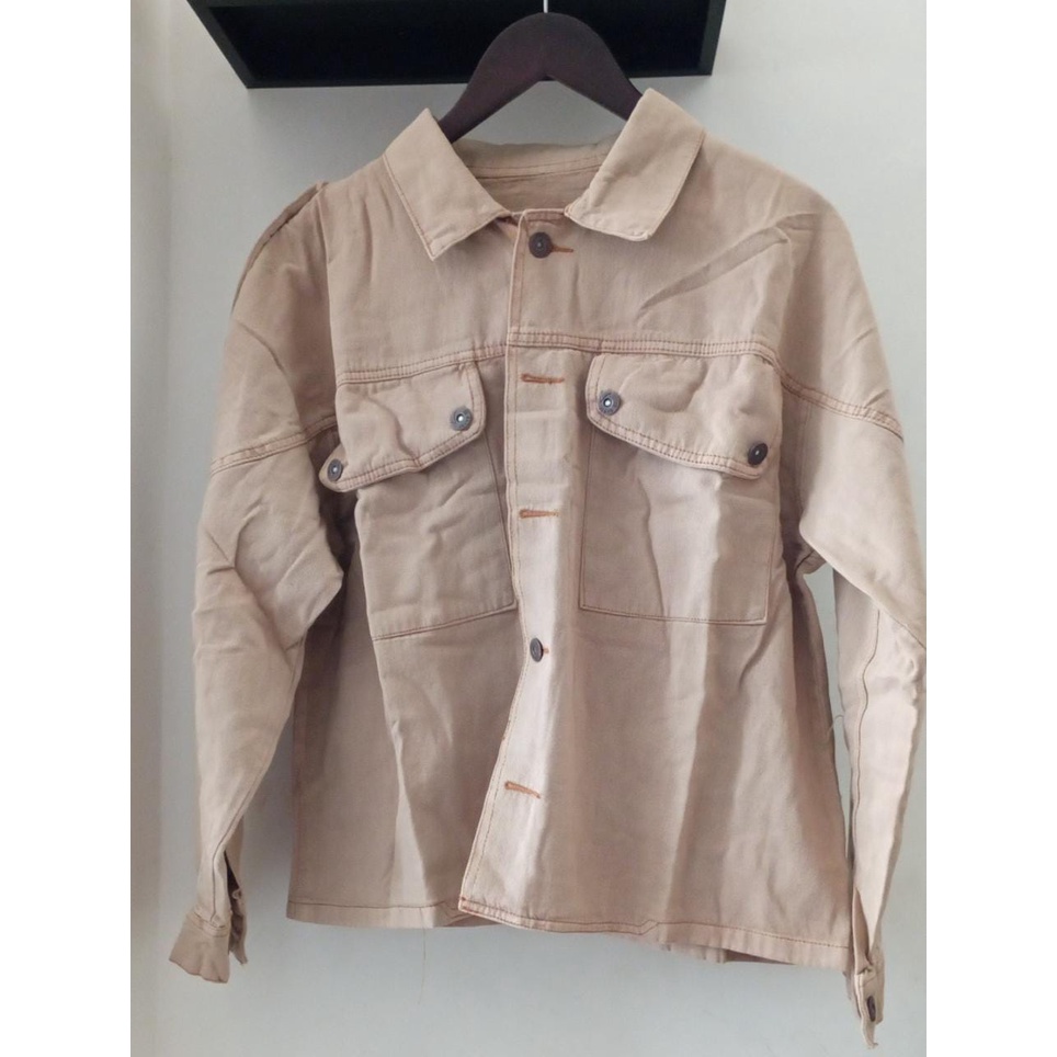 JAKET JEANS ALMA SANDWASH JUMBO LD 100-146 BAHAN DENIM JAKET WANITA CROPTY BIGSIZE-ALMA CREAM LD 120