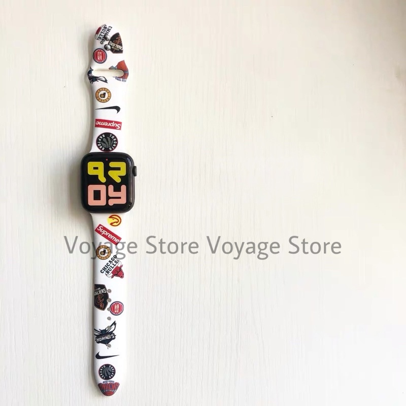 Strap Rubber aksesoris tali jam tangan apple watch iwatch series 7 6 5 4 3 38mm 40mm 41mm silicone branded motif IWO Nike NBA
