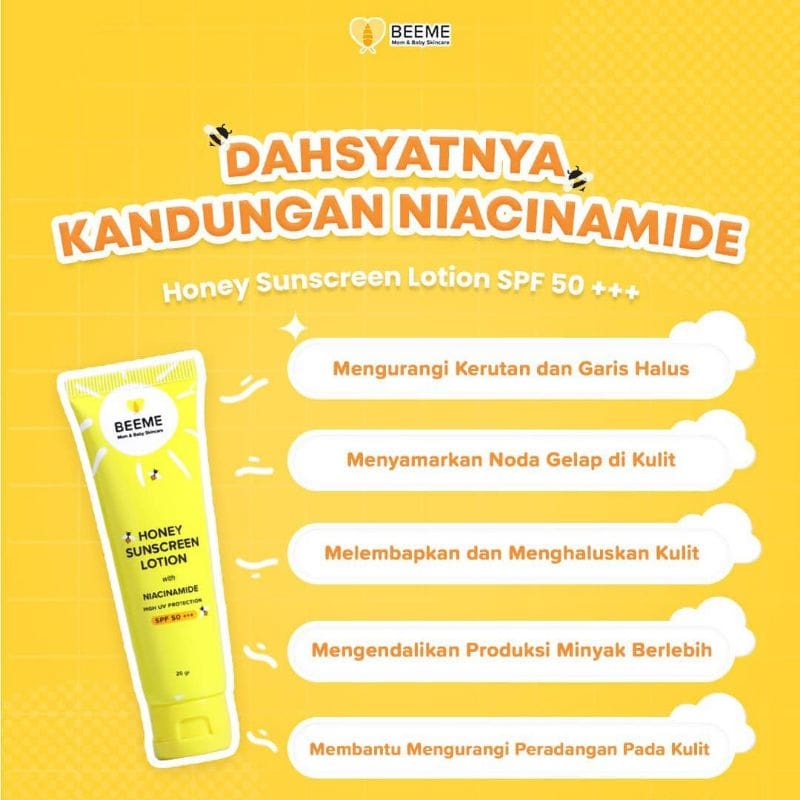 Beeme Honey Sunscreen Lotion with Niacinamide SPF 50+++ 20gr - Suncreen Ibu dan Anak