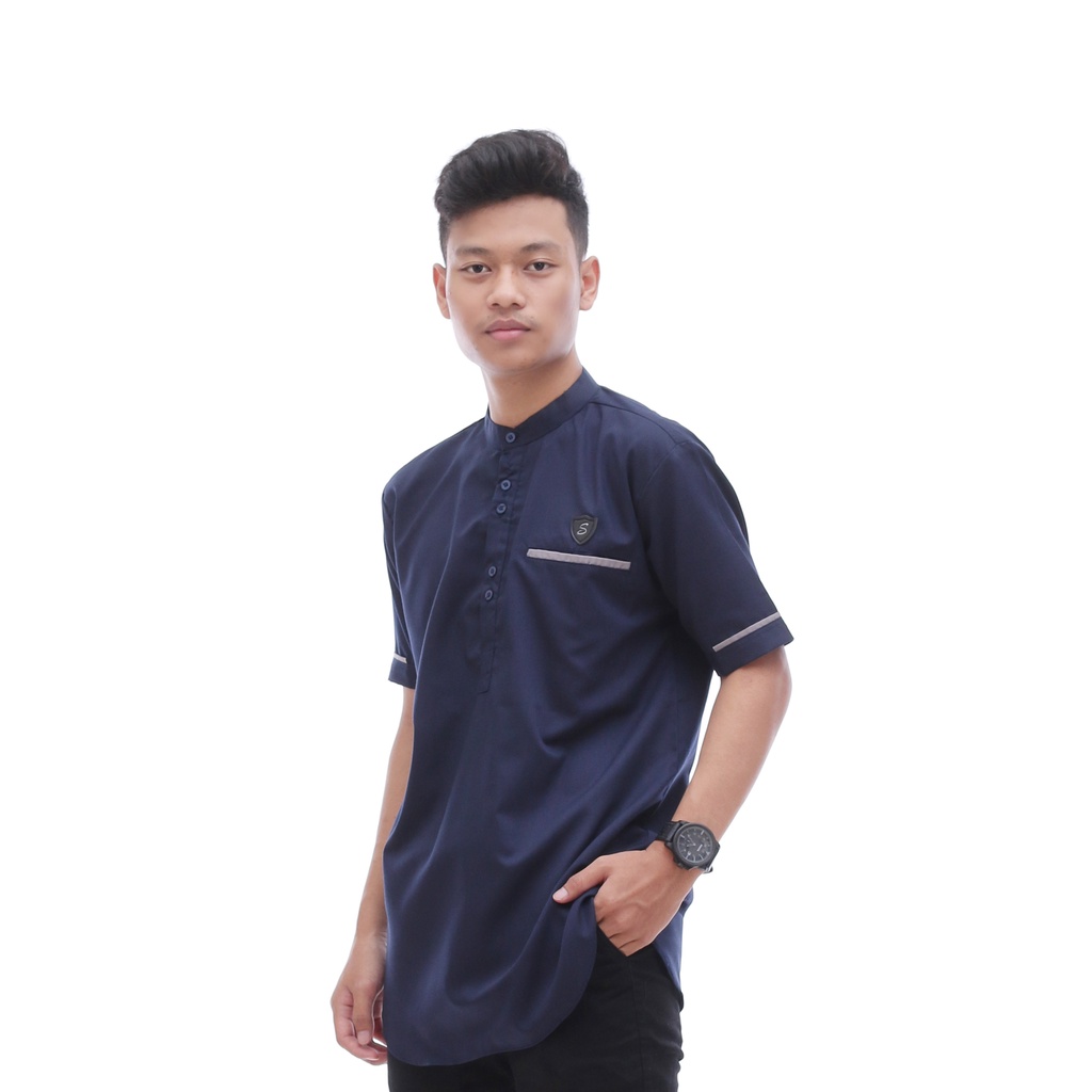 Baju Koko Pakistan / Kurta Toyobo Lengan Pendek Polos Biru Dongker / Navy