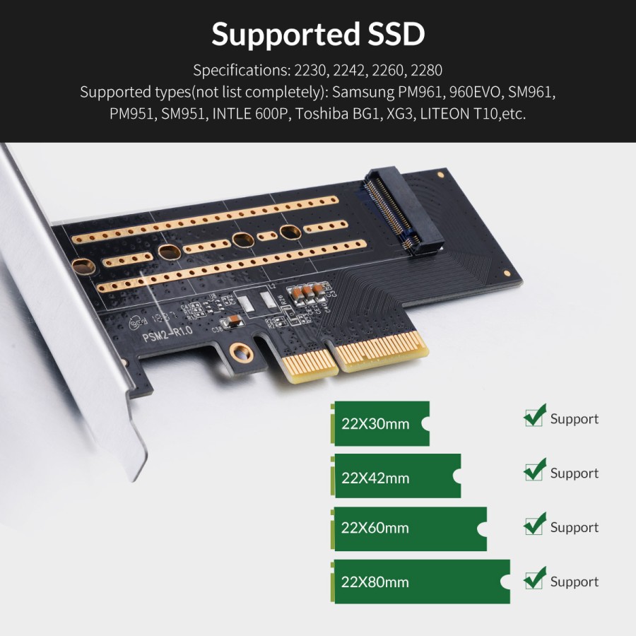 Pci express x4 orico ssd m.2 nvme 32Gbps low profile bracket psm2 - Pcie Pci-e 3.0 m2 m-key nvm Expansion card psm-2