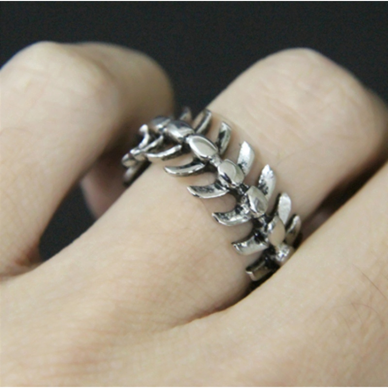 Cincin Vintage Bahan Stainless Steel Model Tulang Ikan untuk Pria