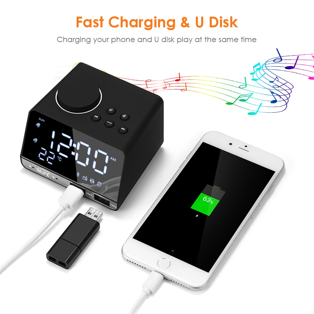 Jam Meja Bluetooth Speaker Alarm Clock Radio USB Charge - K11