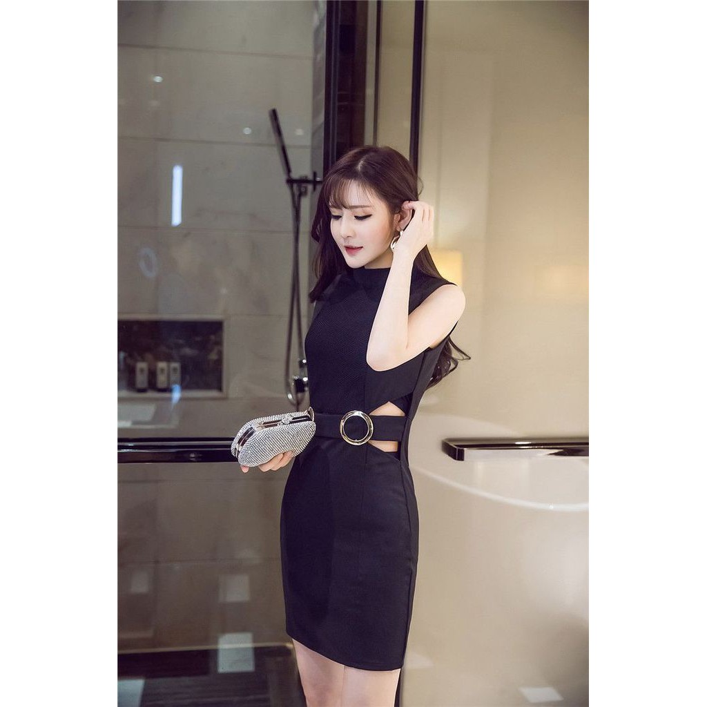 4255436 Dress Black Slim Fit Cotton, texture, back zipper (S,M,L)