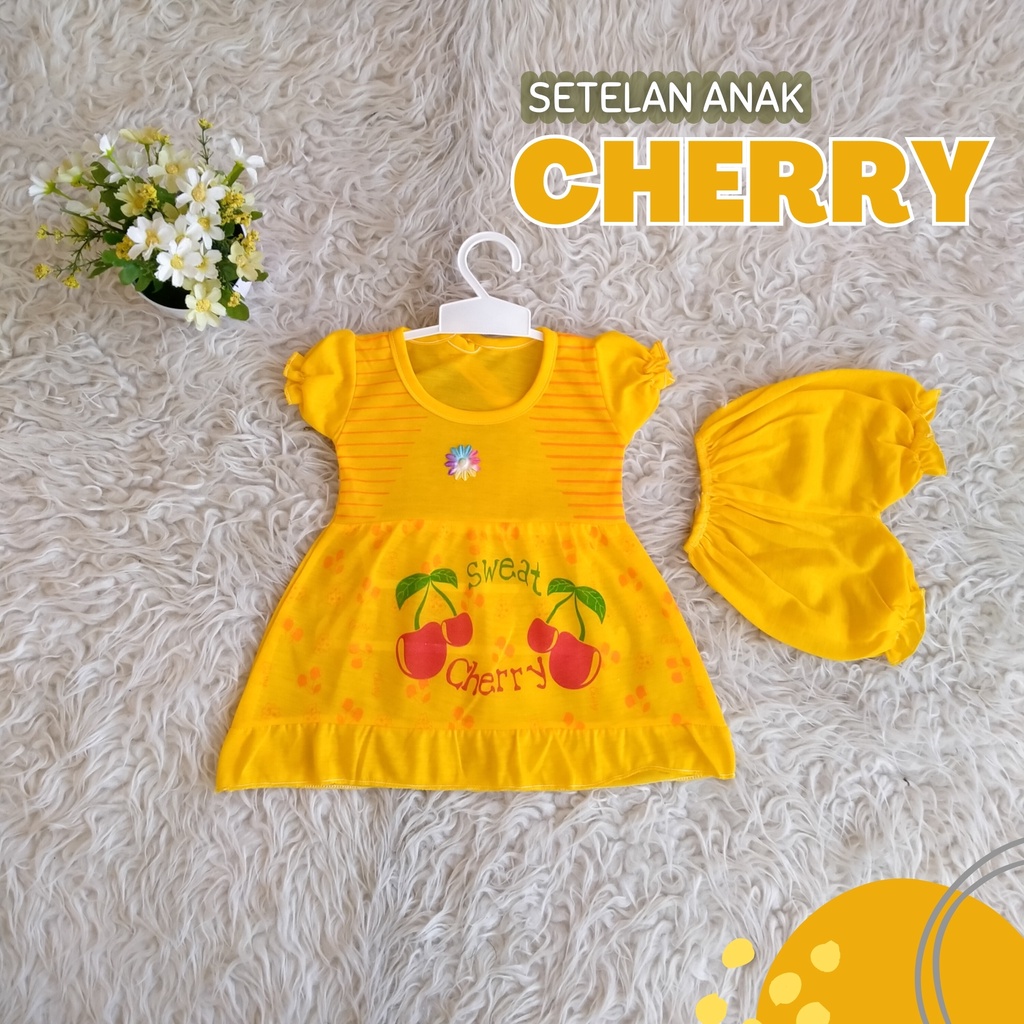 Setelan Ruffle Anak Perempuan Karkater CHERRY tangan balon / Set Ruffle Anak Perempuan Karakter Kartun STELAN BAYI PEREMPUAN USIA 0-9 BULAN