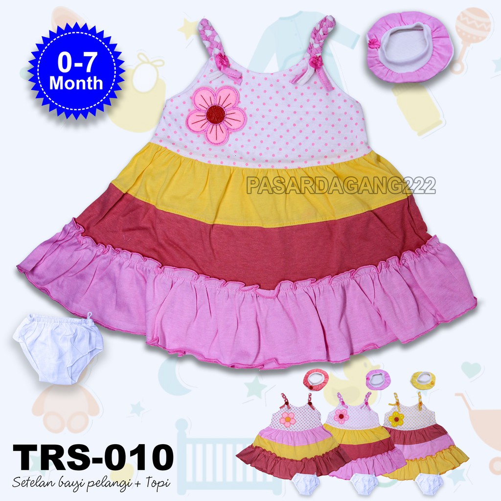 SETELAN Setelan Rok Bayi Pelangi + Topi TRS-010 LENGAN PELUNTIR