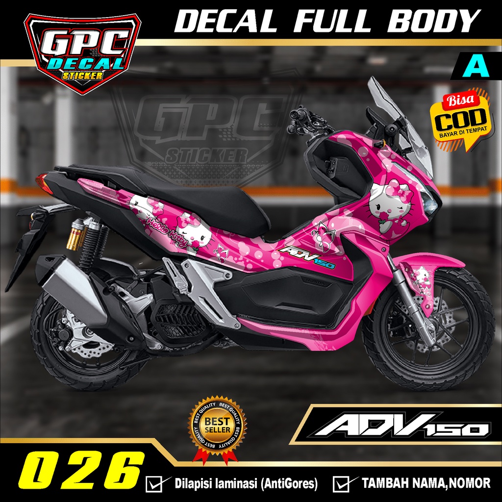 Decal Sticker Fullbody Honda Adv 150 -Variasi List Motor Desain Hello Kitty GPC 026