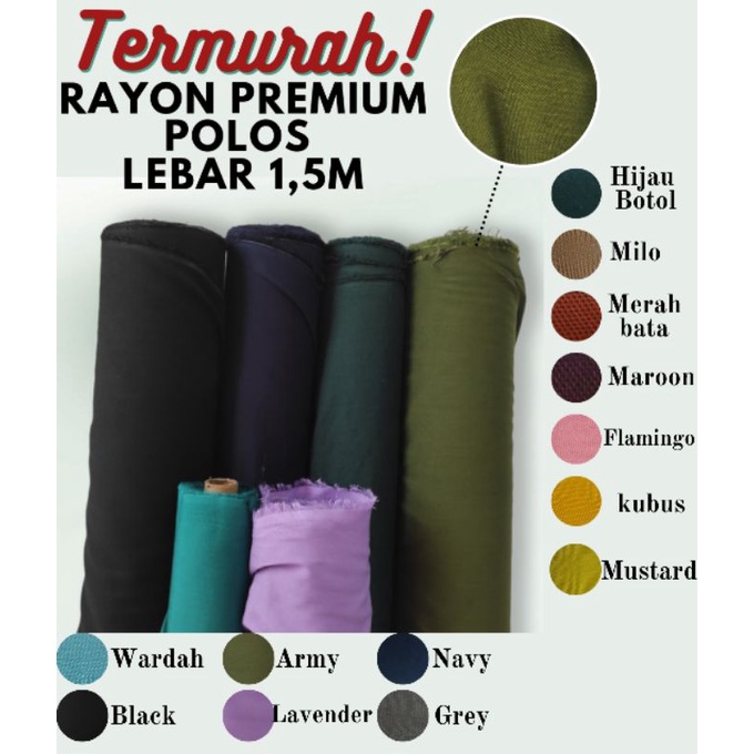 Kain Rayon Polos Premium | Kain Katun Rayon | Kain Rayon | Kain Polos | Kain Meteran (Harga Per 1/2 