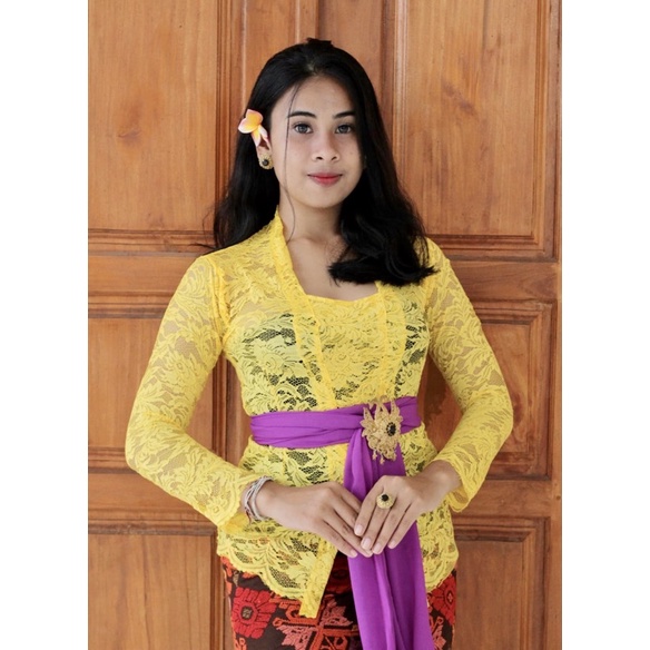 (Bisa COD) kebaya bali brokat strait sofia lengan panjang-Kuning