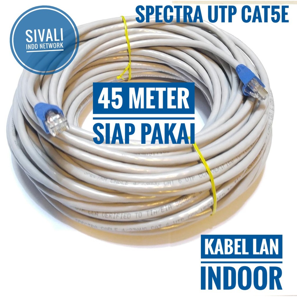 45 METER SPECTRA KABEL LAN UTP CAT5E INDOOR SIAP PAKAI [SUDAH CRIMPING RJ45 + PLUGBOOTH]