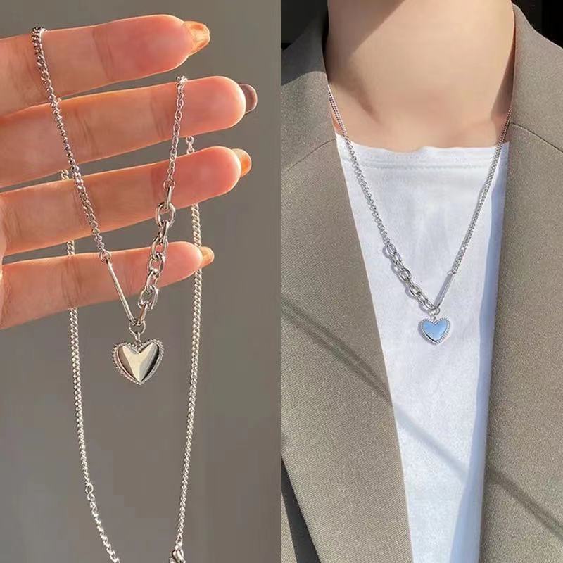 YEEZII Kalung Rantai Choker Liontin Hati Warna Silver Untuk Wanita