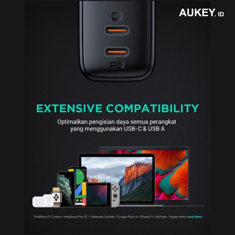 AUKEY PA-B4 - OMNIA DUO 65W - Dual Port PD Charger with GaNFast Tech - Charger 65W Dual Port USB-C