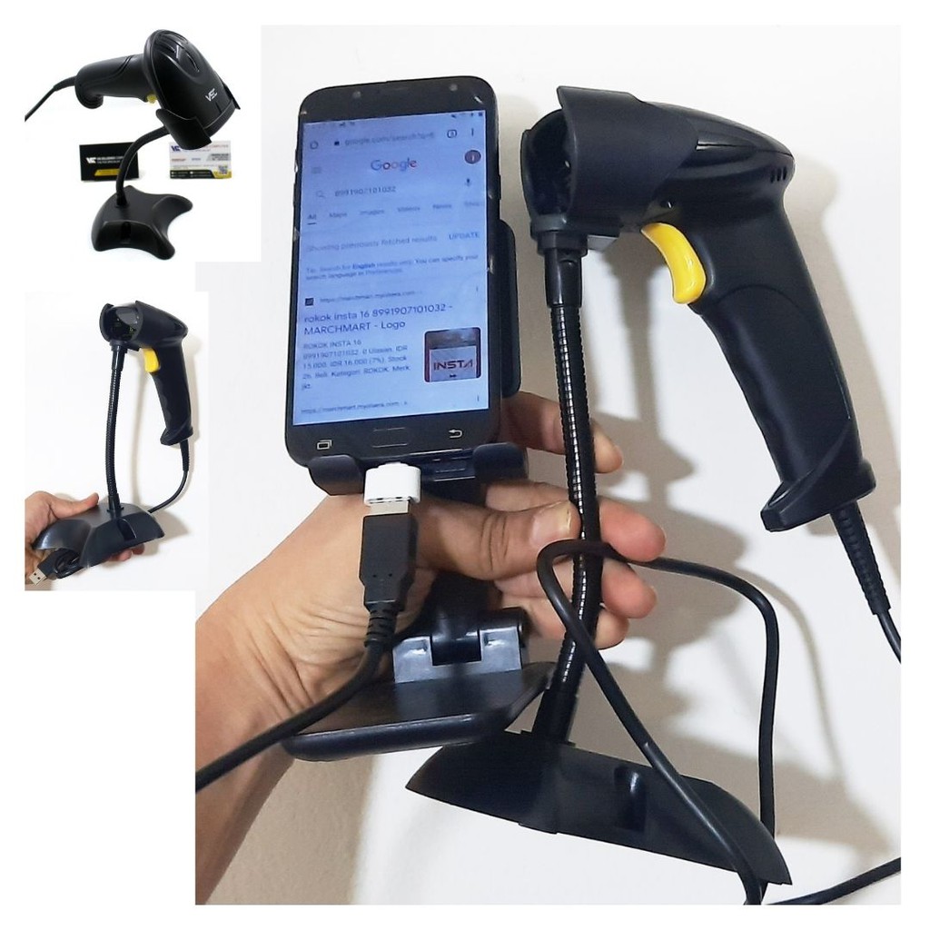 V1000 Barcode Scanner With Stand HP Android Laptop PC Supermarket Gudang Cafe 113173