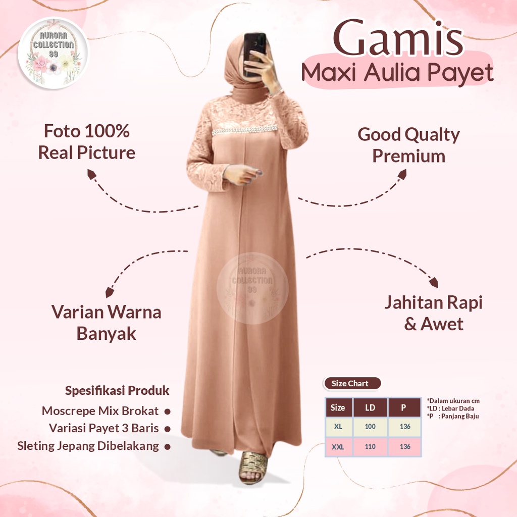 Pakaian Gamis Wanita Terbaru Maxi Aulia Matt Moscrepe Mix Brokat Ukuran Jumbo Model terbaru kekinian