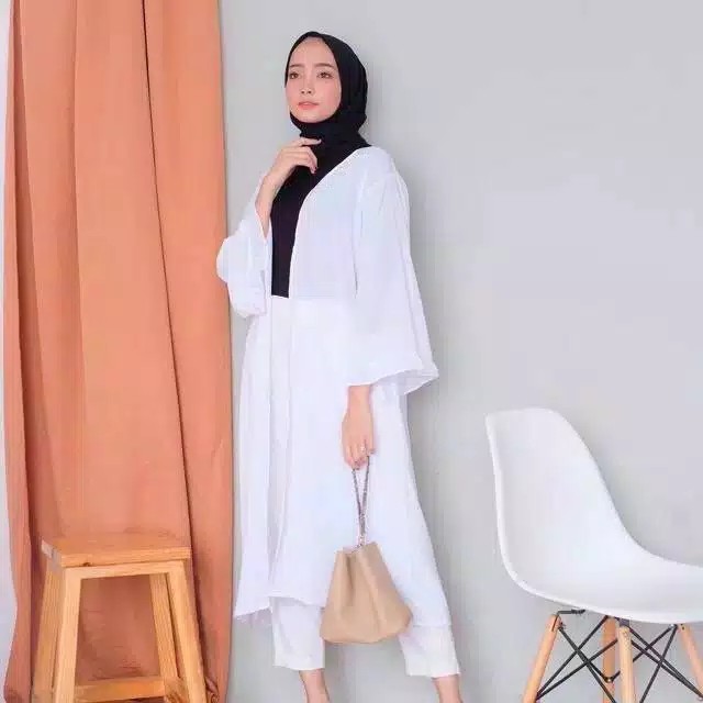 YUUNA LONG OUTER / YURA LONG OUTER / OUTER REMPEL TANGAN BAHAN TWISCONE FIT XL
