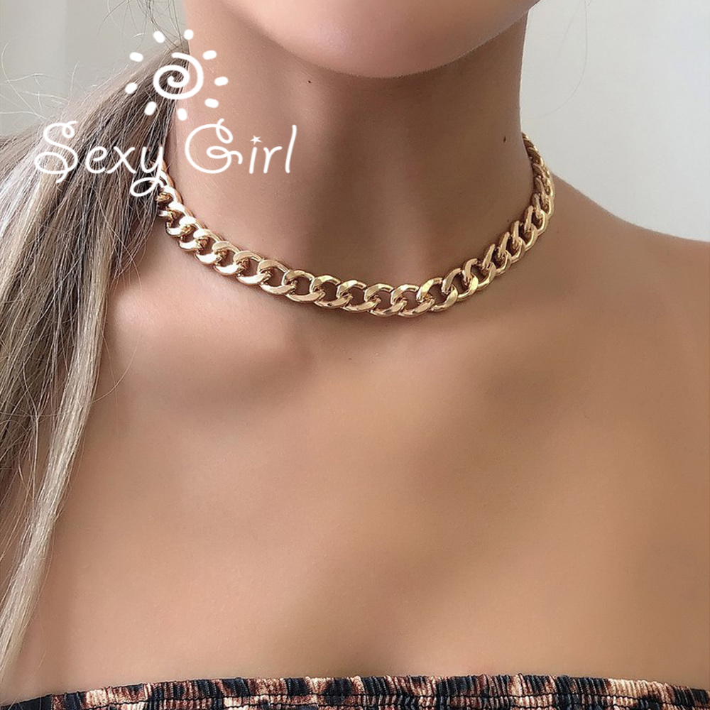 Kalung Choker Rantai Klavikula Bahan Alloy Lapis Emas Perak Untuk Wanita