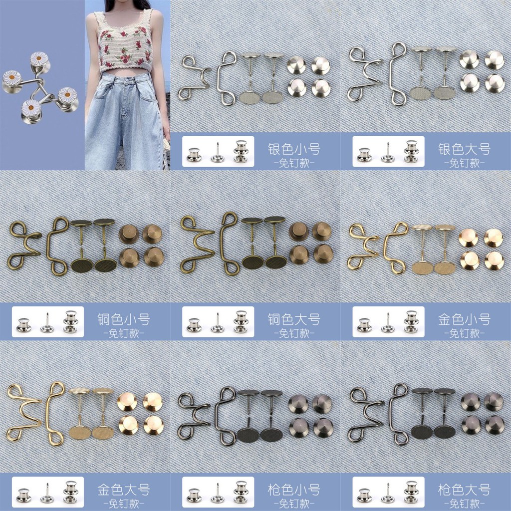 Penyesuaian pinggang Jahit Tombol Jeans Tombol Nail-Free Model Logam Gesper Celana Pinggang Mempersingkat Removable Universal Tombol