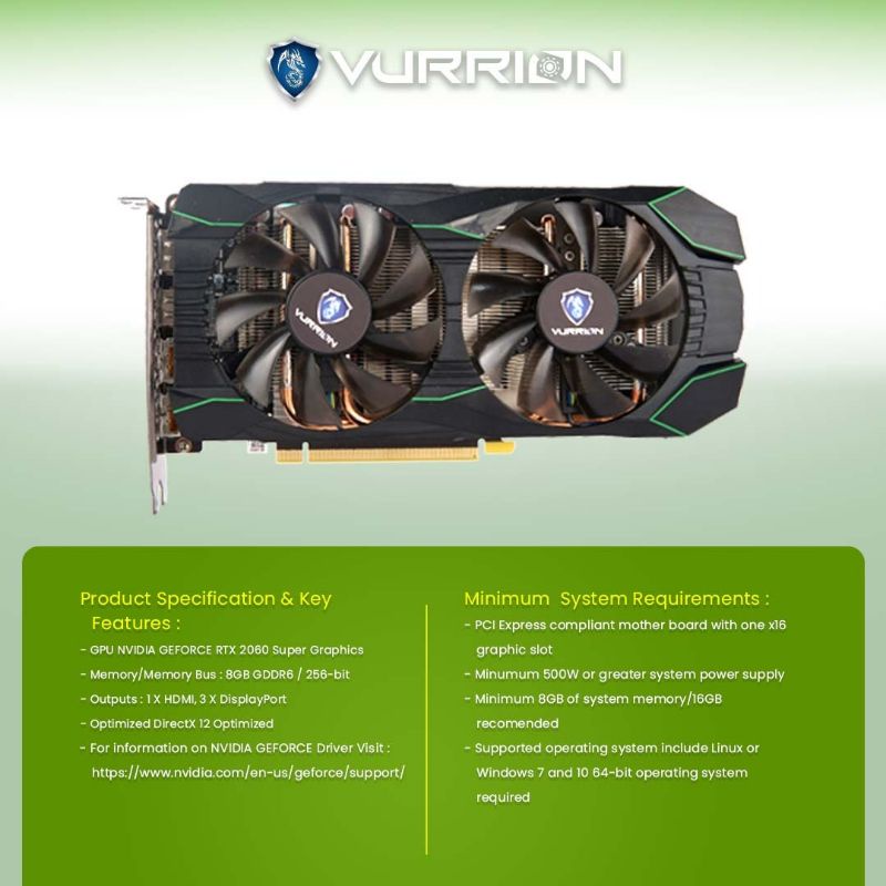 VGA AGS VURRION NVIDIA RTX 2060 SUPER 8GB DDR6 256 BIT REAL CAPACITY